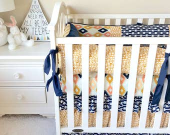 Baby Bedding, Agave Fields Baby Bedding, Navy Aztec Crib Bedding, Crib Sets for Boys, Luxury Baby Crib Sets, Crib Bedding Set, Boy's Bedding