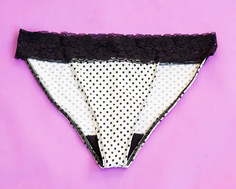 Cream & Black Polka Dot Lace Cheeky Panties XS S M L XL XXL