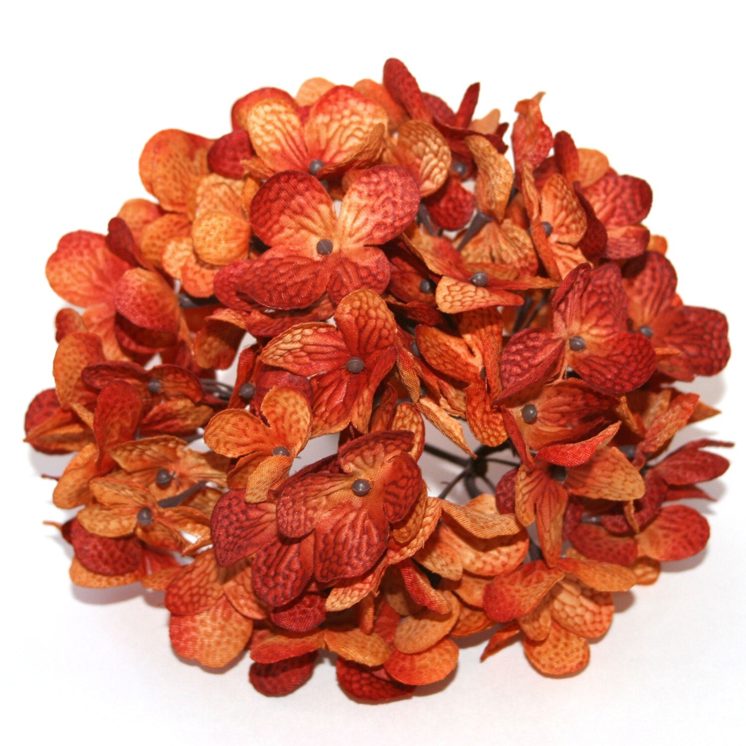 Full Hydrangea Head in Rustic Orange Artificial Flowers