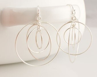 Large Satellite Circle Hoops Sterling Silver Earrings Forged