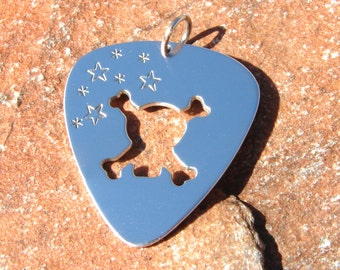 Skull sterling silver guitar pick necklace - solid 925 NL211