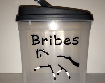 Custom Horse "BRIBES" Treats Container (Small,7cup capacity) Choose Horse Art-Fill For Great Gift - Dressage,Jumper, Eventing, Standardbred