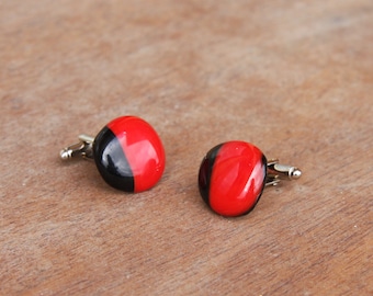 Fused Glass Cuff-links - Red and Black