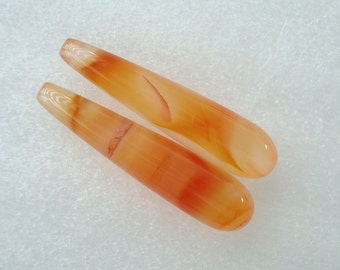 2 pcs, 7x30mm, Beautiful Carnelian Elongated Smooth Teardrop Briolette