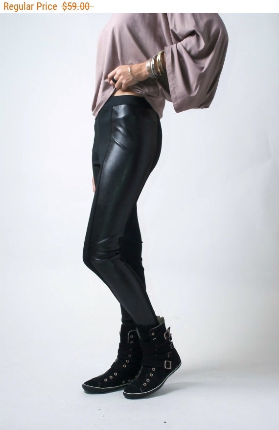 Half leather clearance half fabric leggings