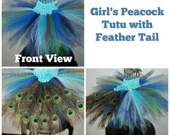 Girl's Peacock Tutu, Peacock Costume, Peacock Tutu Costume, Peacock Tutu with Feather Tail,Peacock Birthday Tutu,Flower Girl Tutu,Girls Tutu