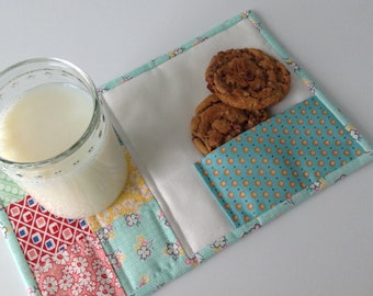 QUILTED MUG RUGS, 1930s Reproduction Fabrics, Snack Mats, Cookie Pockets, Mini Placemats, 6.5x10.5, Set of 2 Mats, After School Snacking