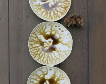 Ceramic Canape Plate Rustic Bowl in Drippy Caramel Ash Porcelain Soap Trinket Dish Home Decor, Handmade Artisan Pottery by Licia Lucas Pfadt