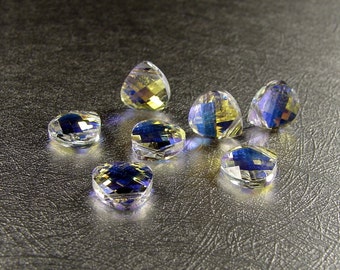 6 Swarovski 6012 11 x 10 mm Flat Briolette Crystal AB Aurora Borealis Pendants Pendant | Set of 6