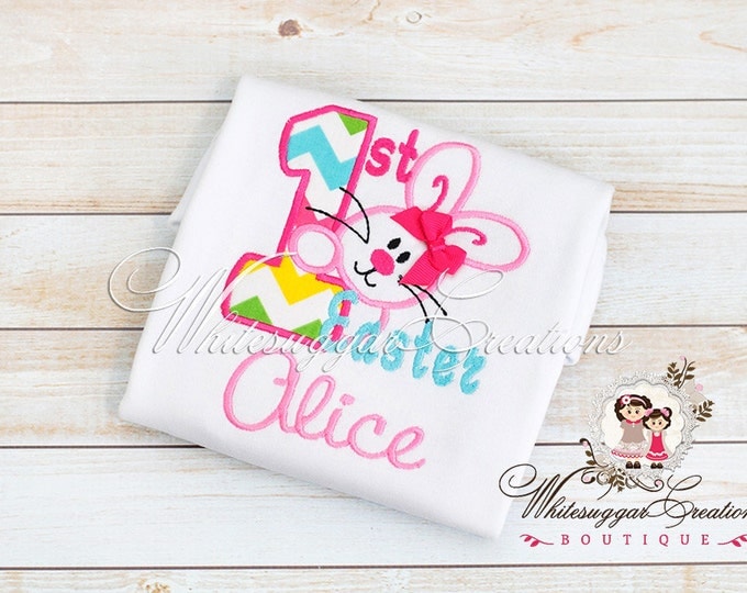 My First Easter Appliqued Shirt, Personalized Shirt, Custom Easter Bunny Outfit, Bunny Shirt, Girls Bunny Shirt, 1st Easter Outfit