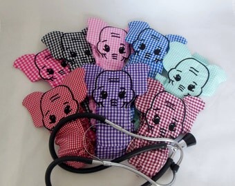 Gingham Elephant Stethoscope Covers, Rn Graduation Gift, Veterinarian Animal Stethoscope Cover, Machine Washable | Length 20"