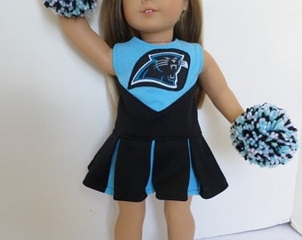 Carolina Panthers Cheerleader, Pom Poms, Shoes for American Girl Doll