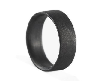 Mens Wedding Band Brushed Black Silver Personalized Man Ring Jewelry