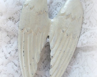 Angel Wings Wall Decor, Antique White Cast Iron Angel Wings Wall Hanging