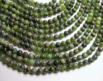 Jade nephrite - 8mm (7.7mm) round beads -1 full strand - 52 beads - Dendritic Jade - RFG1010