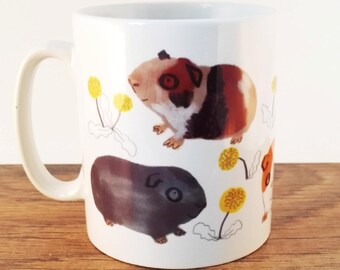 Animal Mug, Guinea Pig Accessories, White Ceramic Mug Guinea Pigs Orange Brown Cup Cute Pets