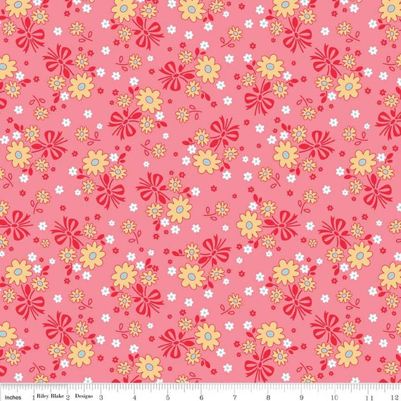 Pink Floral Fabric Lori Holt Fabric Calico Days Fabric Riley