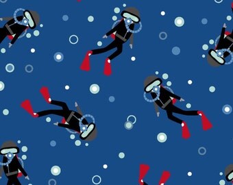 Windham Whistler Studios Come Dive With Me Blue Divers Fabric - 1 yard