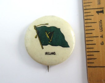 Antique Ireland Pinback Button - Irish Flag, Vintage Sweet Caporal Cigarette