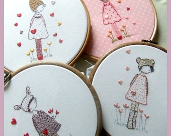 Three girls in hats embroidery pattern PDF