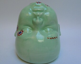 Green Handpainted baby head vase