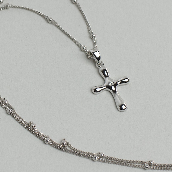 Solid Gold Cross Necklace with Diamond. Available in 14k 18k