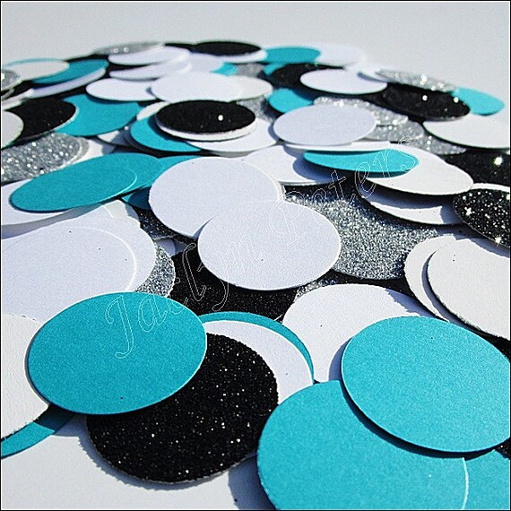 Turquoise Blue Black White And Silver Glitter Confetti