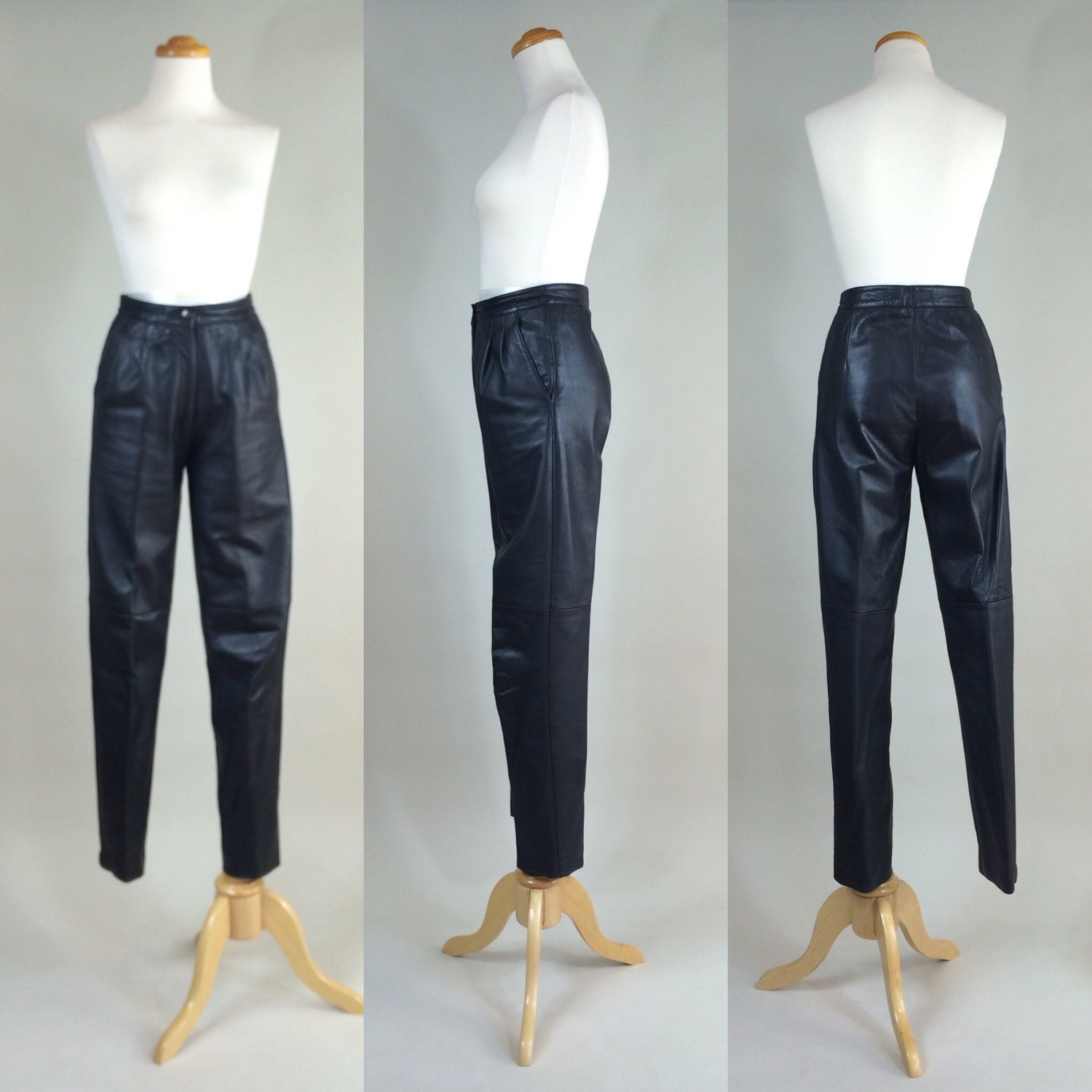 80s Black Leather Pants / Vintage 1980s Black Leather Pants
