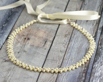 Ivory Beaded Headband - Ivory Wedding Headband - Ivory Bridal Headband - Ivory Pearl Headband - Ivory Head Piece - Tie Headband