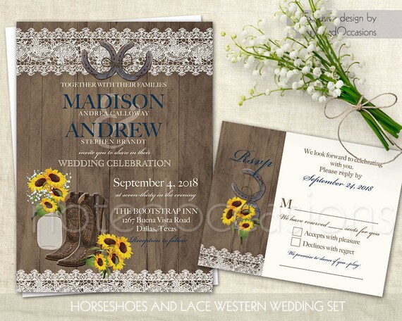 Rustic Wedding Invitation Set Printable Sunflower Wedding