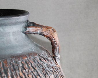 Stoneware Wheel Thrown Hand Carved Tree Bark Vase