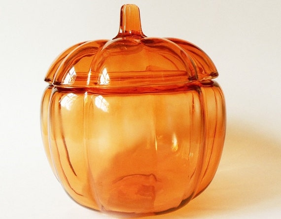 Orange Glass Pumpkin Cookie Candy Jar by Anchor Hocking 70 oz