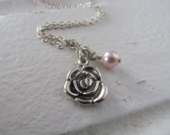 Rose Necklace -Rose Charm with an accent bead in your choice of colors
