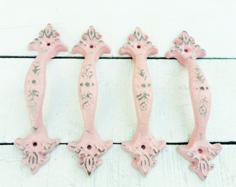 Cast Iron Drawer Knob In Sweet Pea Pink , Shabby Chic Distressed Metal , French Apartment , Blushing Pink ,Distressed Pink Drawer Pulls