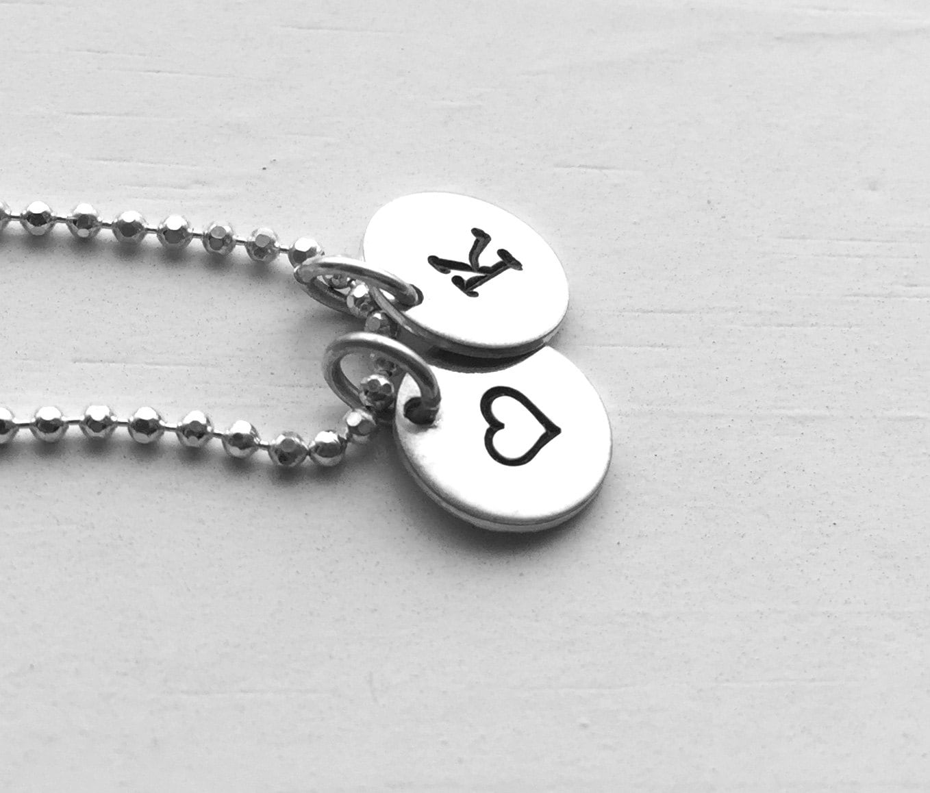 Initial Necklace with Heart Charm Heart Necklace Sterling