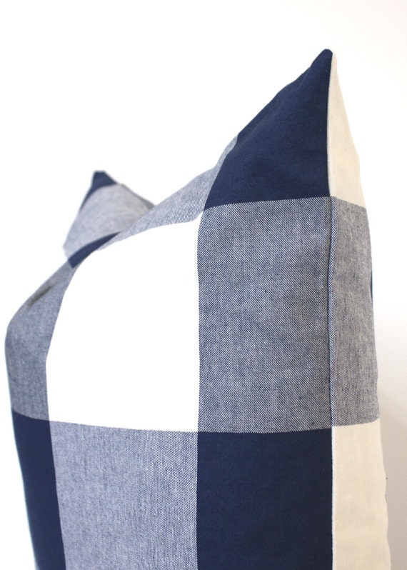 Large Navy Blue Check Designer Pillow Cover Accent Throw