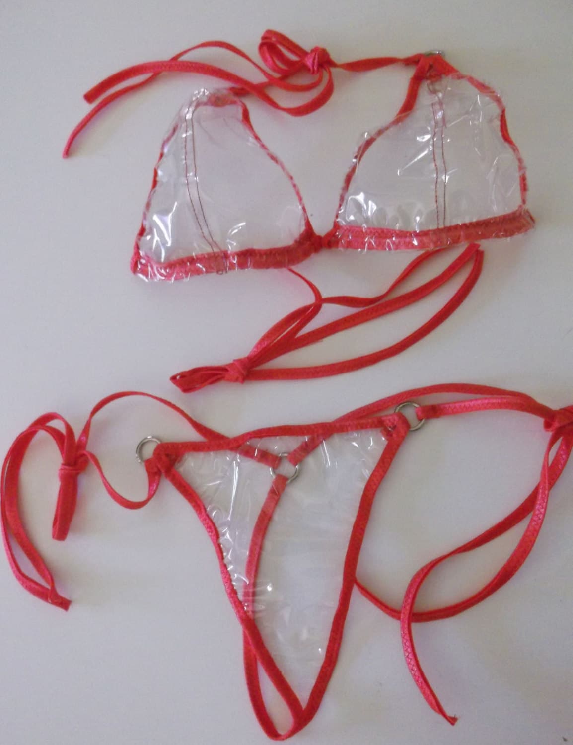 Women's CLEAR PLASTIC G String Thong Bikini side ties Tan
