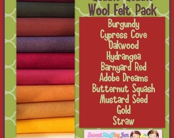 Fall Wool Felt Bundle-Gobble Gobble Autumn-Thanksgiving-Fall Inspired Wool Felt-9x12" Sheets Wool Felt-Craft Felt-Wool Blend Merino Felt