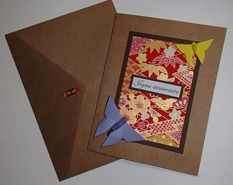 Carte d'anniversaire faite à la main-Carte en Origami-Joyeux Anniversaire-Carte de fête en origami fait main-折り紙 en FRANÇAIS-