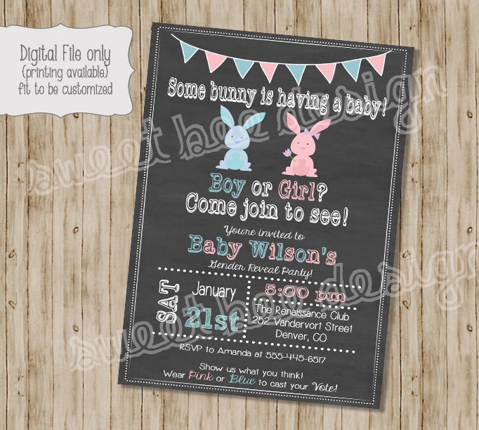 Bunny Gender Reveal Party Bunny Baby by SweetBeeDesignShoppe