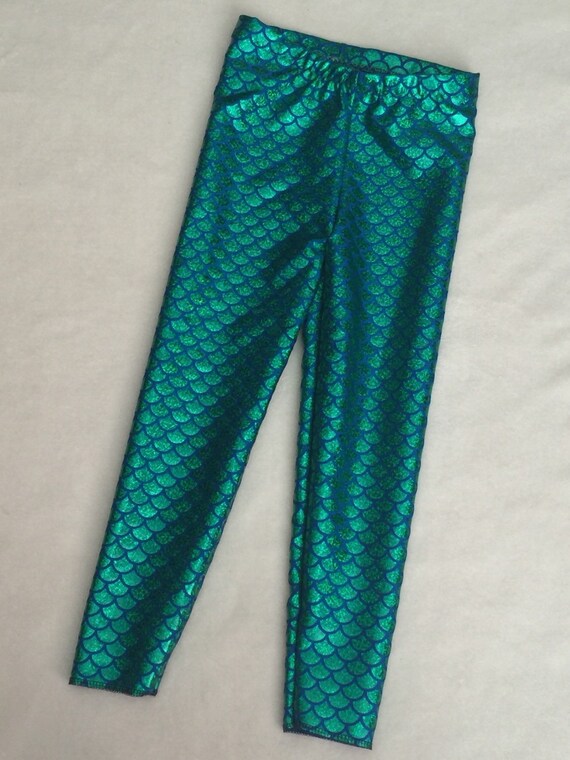 Baby Toddler Girls Little Mermaid leggings Green and Turquoise metallic