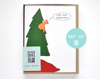 Funny Christmas Card Set - Cat Christmas Card - Cat Card