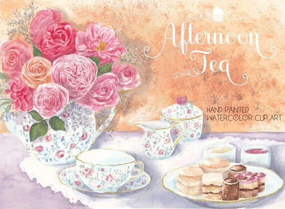 Afternoon tea watercolor clip art tea cup clip art tea clip