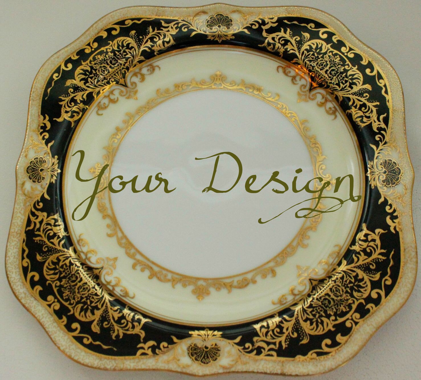 Black and Gold Custom Plates 7.5 Square Personalized