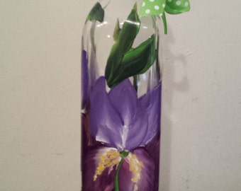 Hand painted iris liquid soap dispenser bottle, oil and vinegar bottle