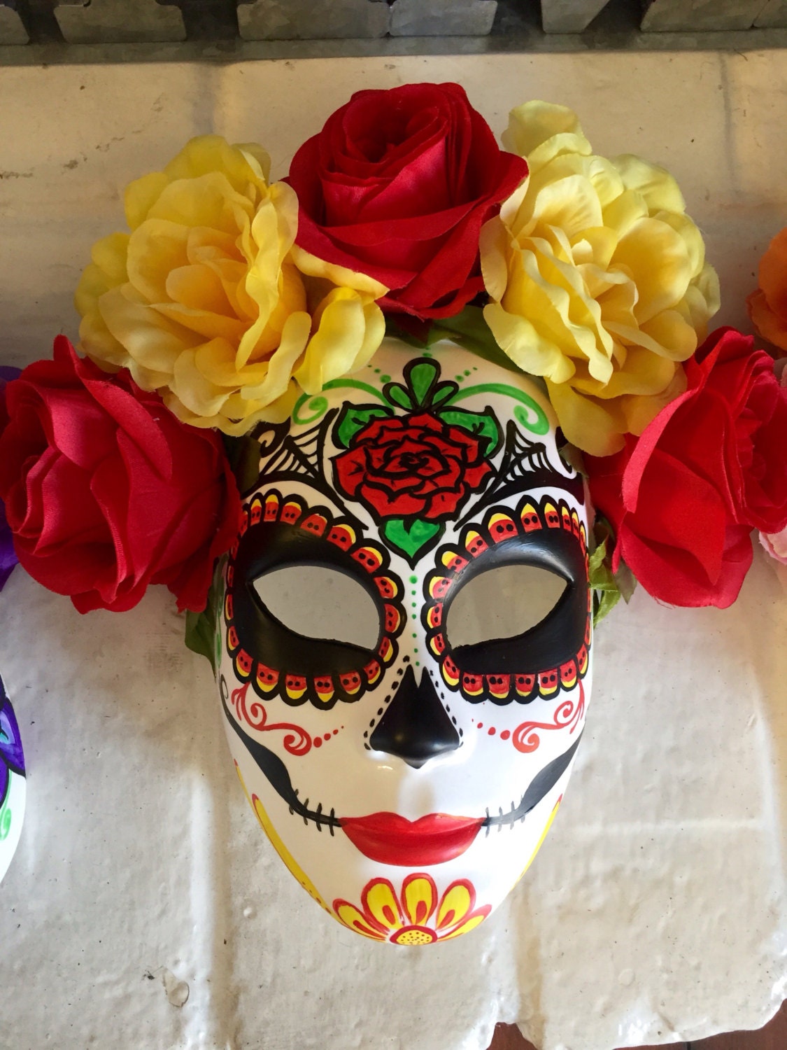 Day of the dead mask with flowers, dia de los muertos, sugar skull - My ...