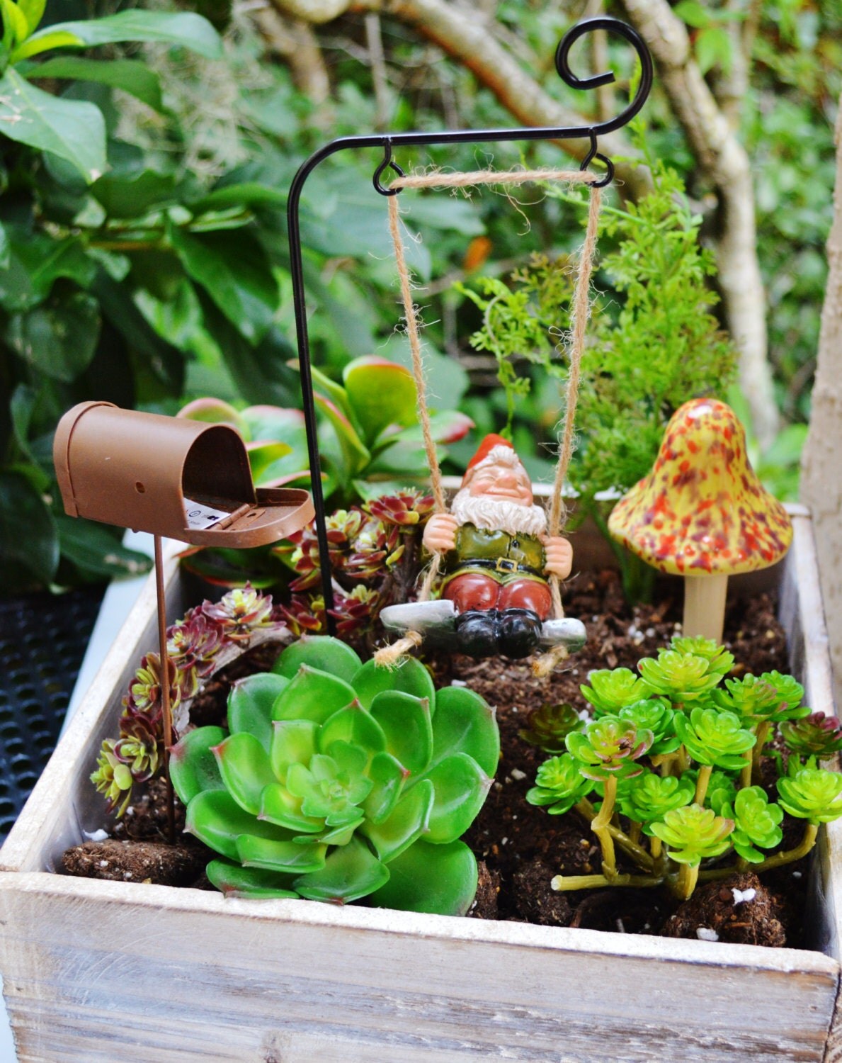 Gnome Garden Planter Gnome on a Swing by BeachCottageBoutique