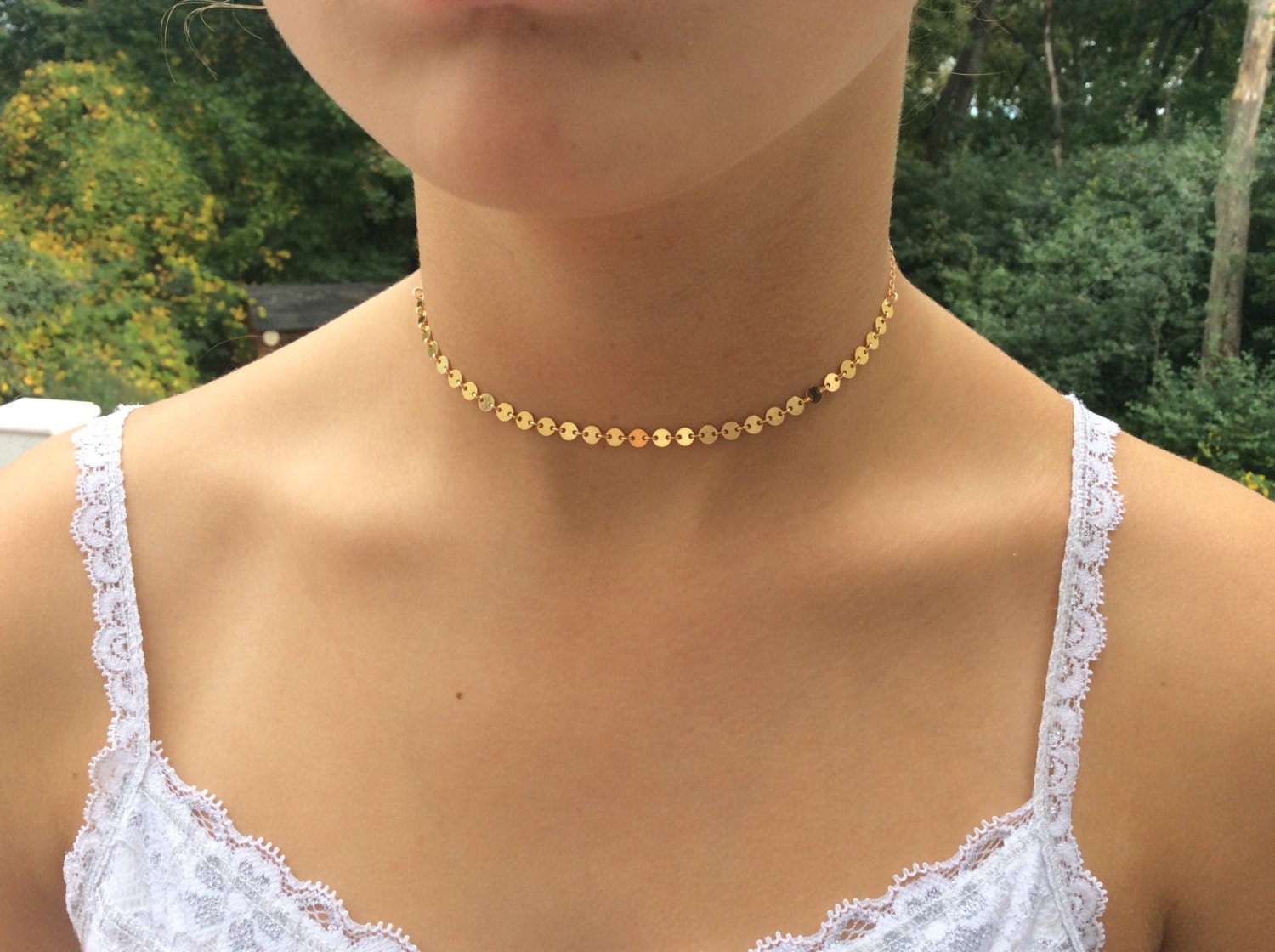 Gold choker, gold choker necklace, gold disc necklace, Dainty Gold Necklace Best Friend Gift Birthday Gift, girlfriend gift, bridesmaid gift