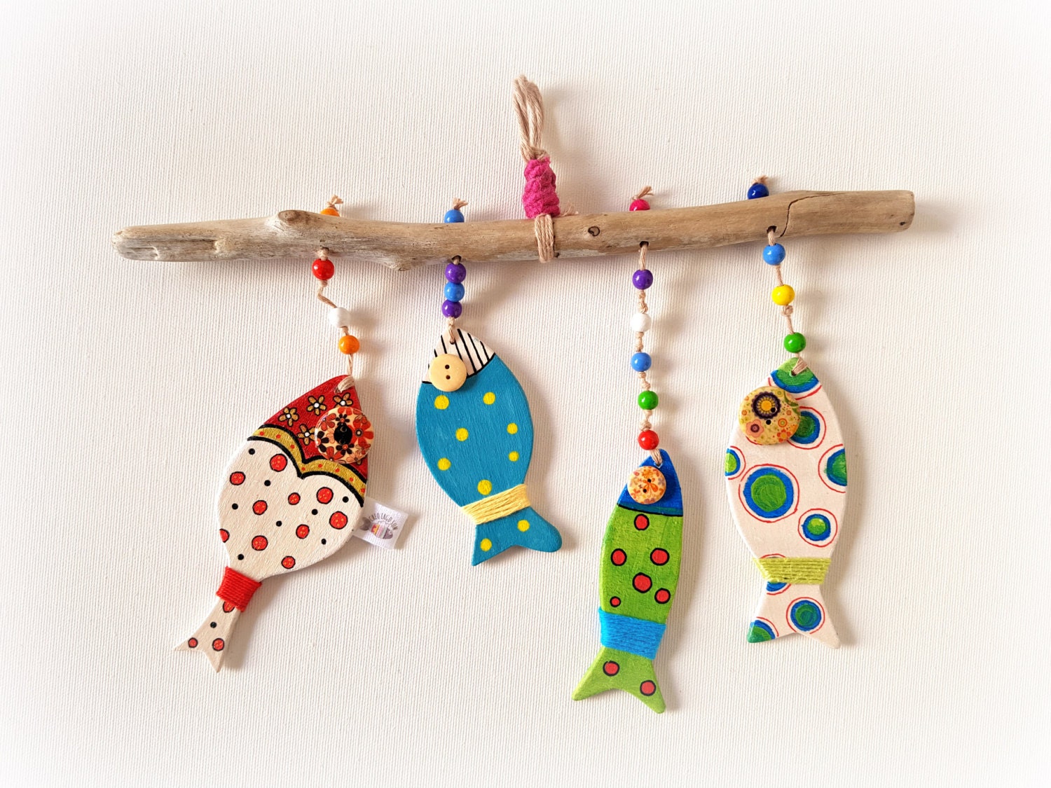 Polka dot handpainted wooden fishes for garden Fish mobile