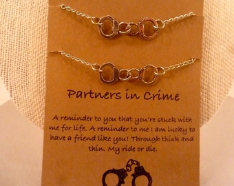 Partners in Crime Bracelets: Partners in Crime Friendship Bracelets, Handcuff Charm, Best Friends, Partners in Crime, Handcuff Charm